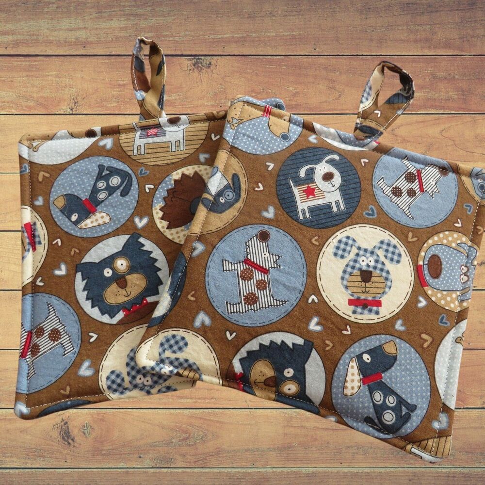 Handmade Potholders, Set of 2, Dog Hot Pads